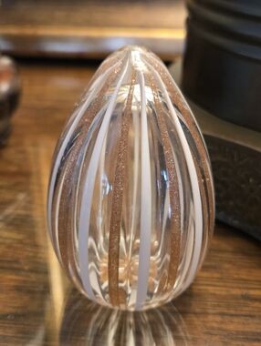 Gold And White Ribbon MURANO Egg